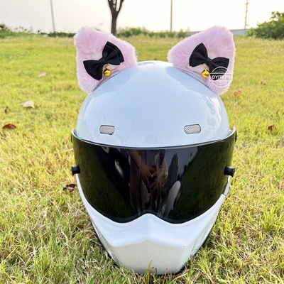 Electric Vehicle Rider Ski Helmet — Motosiklet dəbilqələri - pink-pointed-ears-with-black-bow-bells-and-tail