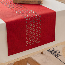 新品单面剪花桌旗素色镂空简约美式乡村圣诞餐桌布桌巾茶几布桌垫