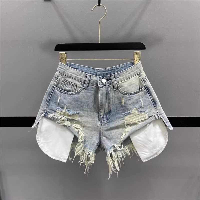 Tassel Ripped Denim Shorts for Women 2026 Summer New Style Leg-Lengthening Hot Girl High-Waisted Slimming A-Line Wide-Leg Hot Pants Tassel Ripped Denim Shorts for Women 2026 Summer New Style Leg-Lengthening Hot Girl High-Waisted Slimming A-Line Wide-Leg Hot Pants