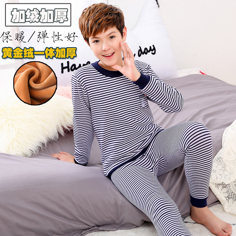 Ropa interior térmica para niños traje forrado de lana engrosada para niñas de ropa interior térmica de terciopelo medio y grandes niños ropa de otoño para niños pantalones largos conjunto