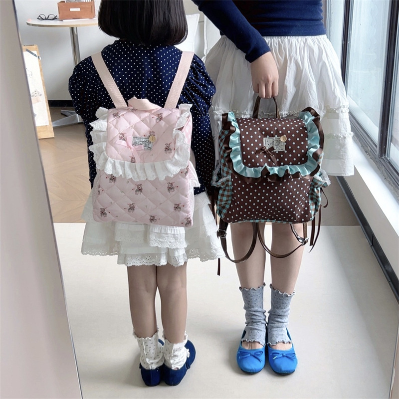 蕾丝花边小女孩书包可爱小兔亲子菱格双肩包韩系秋冬新款儿童背包|undefined