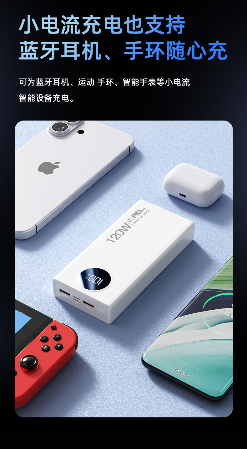 Yeni süper hızlı şarjlı, dahili kablolu 10000 mAh büyük kapasiteli taşınabilir powerbank, özelleştirilmiş LOGO