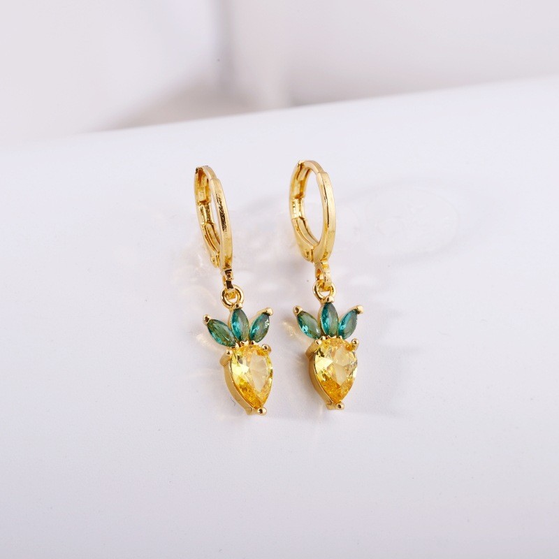 Fruit Earring Necklace Set Colorful CZ Zircon Earrings Grape Cherry Piercing Jewelry Gold detail image 15