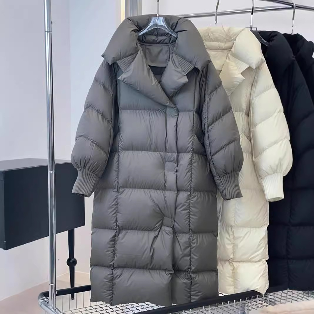 白鸭绒长款羽绒服女2026冬季新款时尚加厚泡芙感宽松过膝外套潮