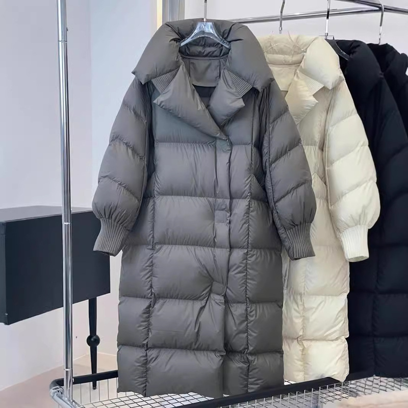 White Duck down Long down Jacket for Women, 2026 Winter New Fashion, Thickened, Puffy, Loose, Over-The-Knee Coat, Trendy
