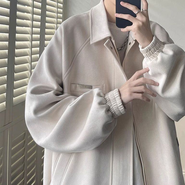 Suede Coat Boys Autumn and Winter High-end Feeling Puppies Shuai-fried Street Trendy Brand Youth Loose Casual Lapel Jacket