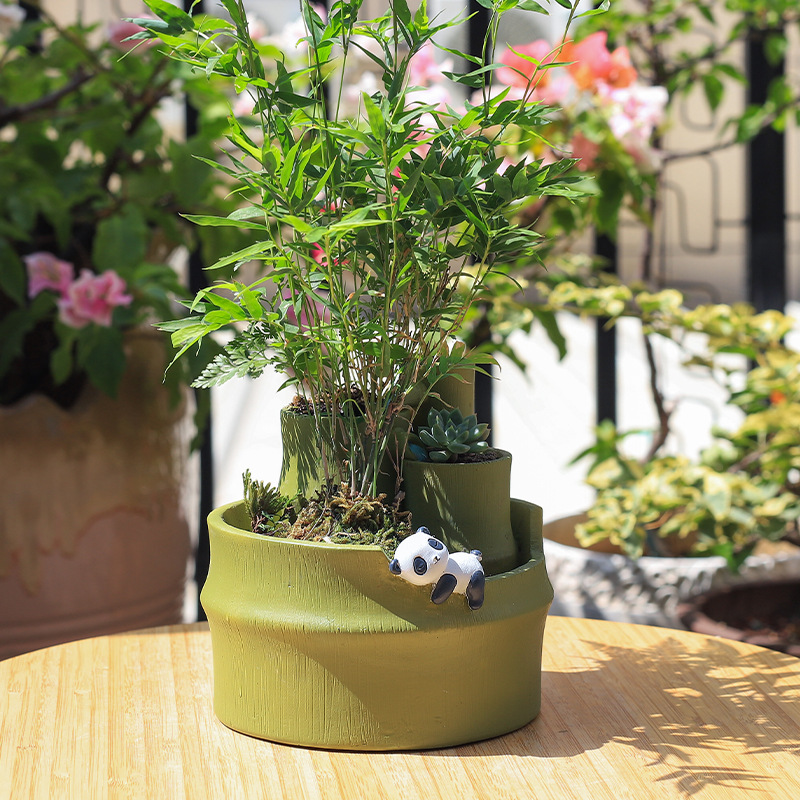 Chậu Cây Resin Chậu cây resin phong cách đồng quê, chậu mini hình tre, trang trí bàn, ban công và sân vườn (RG-247)