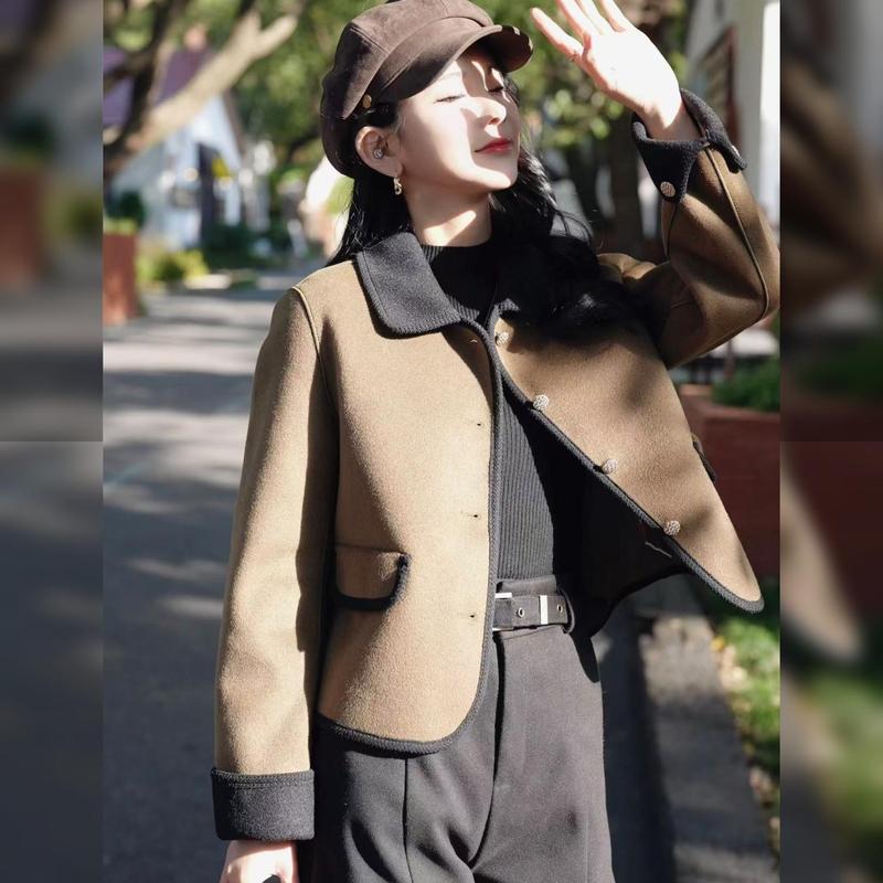 名媛小香风毛呢短款外套女2025秋季新款翻领小个子高级感开衫上衣|undefined