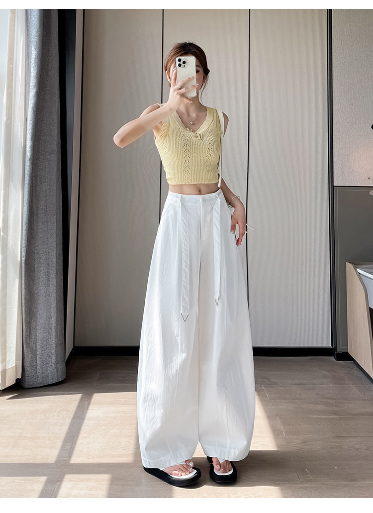 Quần culottes nữ ống rộng cạp cao chất liệu lụa mỏng mùa hè — Trắng thường xuyên chi tiết 33