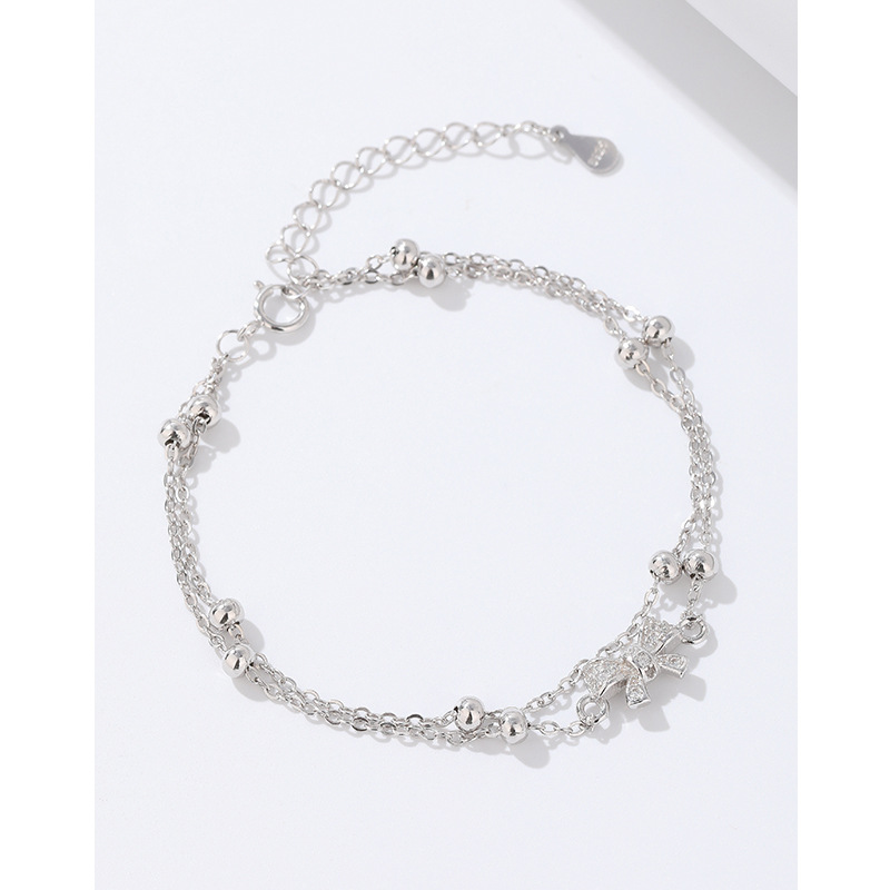 925 plata esterlina arco de doble capa pulsera de las mujeres Luz de lujo nicho diseño 2023 nueva pulsera de alta calidad de las niñas