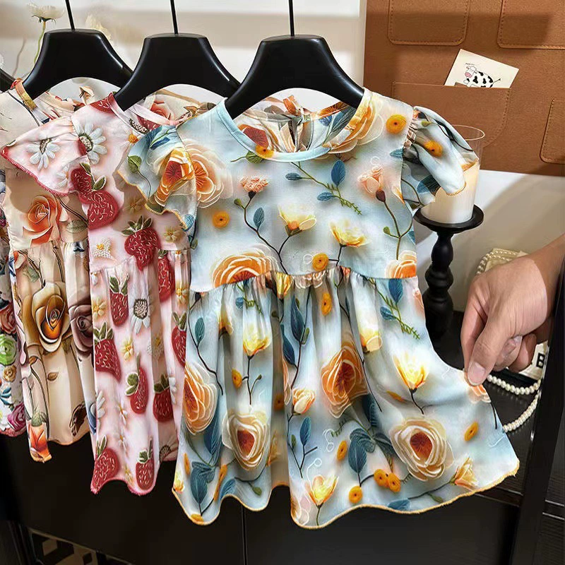 [3D стерео] Новое летнее детское хлопковое шелковое платье для девочек принцесса
