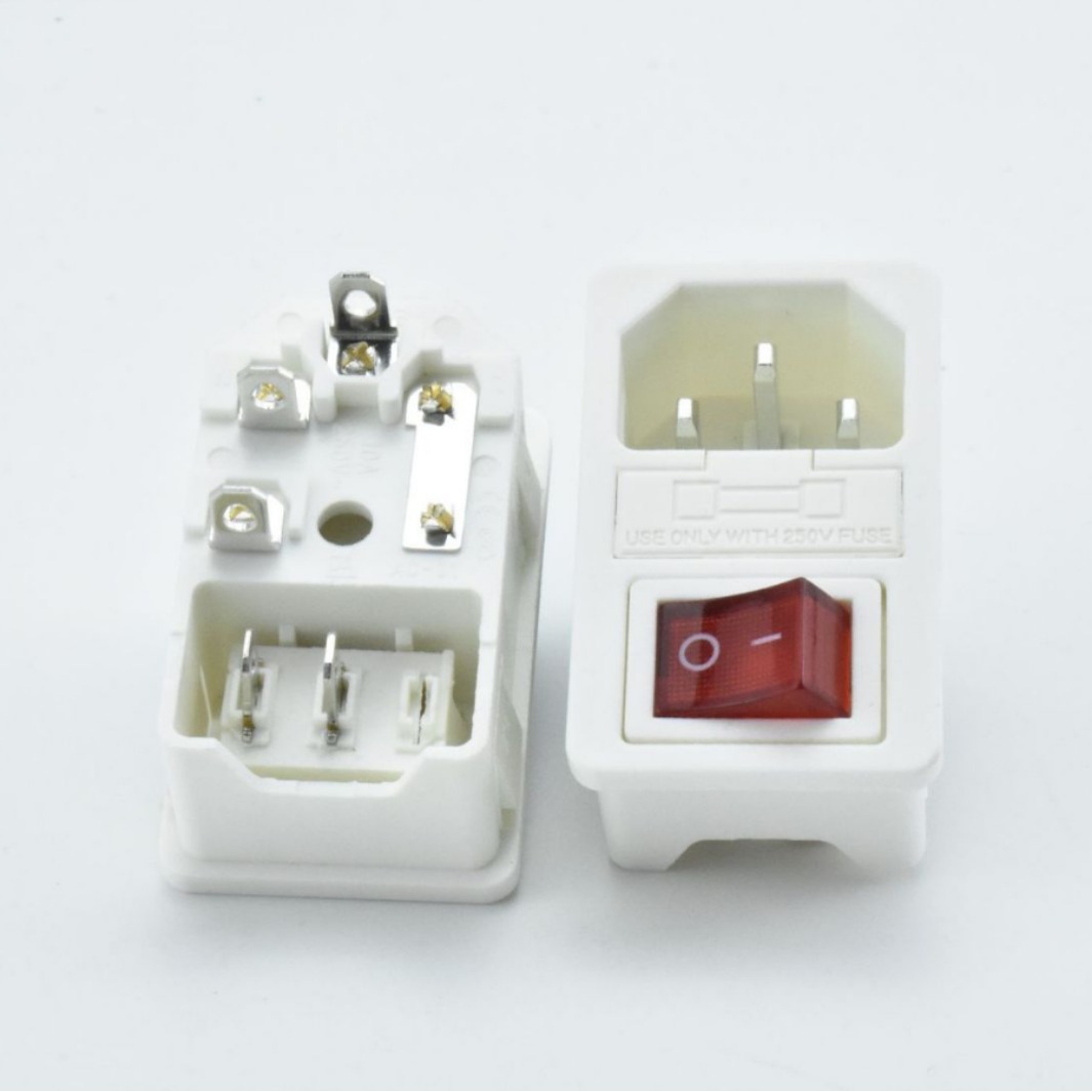 白色AC电源插座 三合一品字插座 红色透明翘板开关 AC-01 不带灯