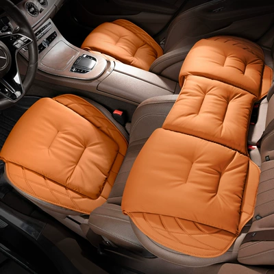 Seat cushion, seat cover: for all seasons, breathable - s-model-anti-stain-leather-hermes-orange-three-piece-set-for-front-and-rear-seats