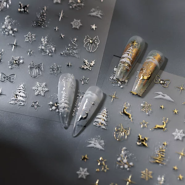 Luxury Christmas Tree Elk Nail Stickers Tl-256 Winter Ice Crystal Snowflake Bow Star Nail Stickers