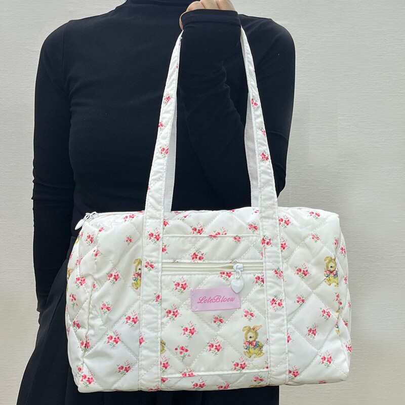 2024 New Tote Bag Rhombic Floral Piggy Cage Bag Cotton Large Capacity Handbag Shoulder Bag Lightweight Down Bag