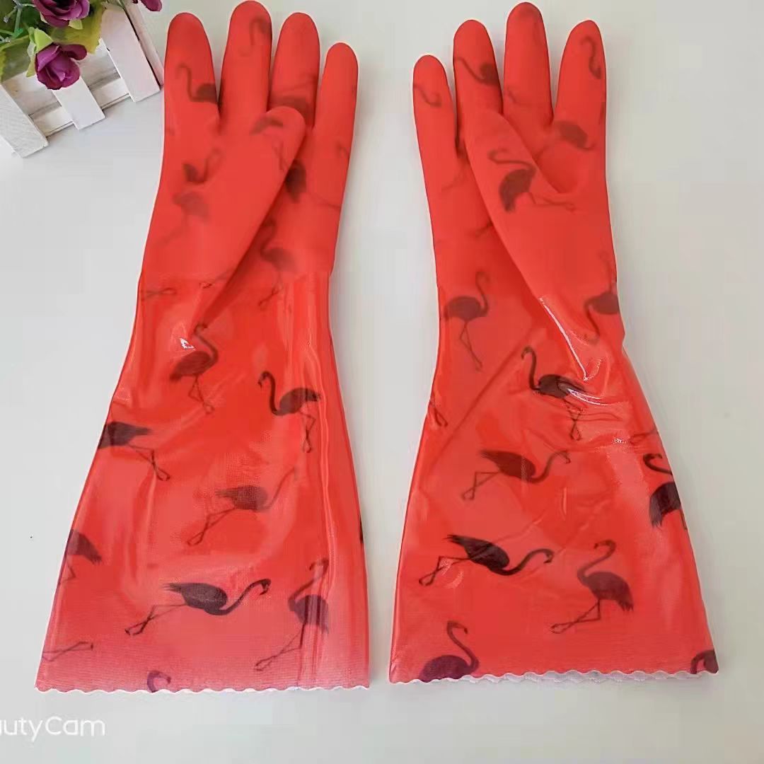 Guantes cálidos de lana de cuero con lana de PVC grueso lavado de ropa de cocina lavavajillas impermeable a la limpieza