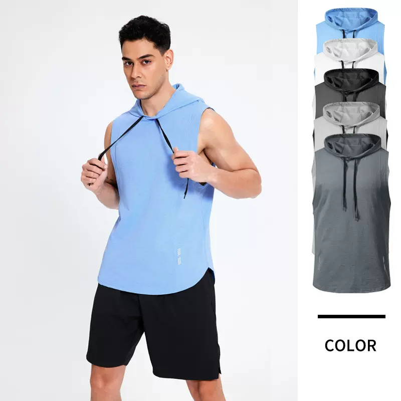 成人连帽无袖T恤男运动休闲速干衣健身跑步拳击训练背心运动潮流