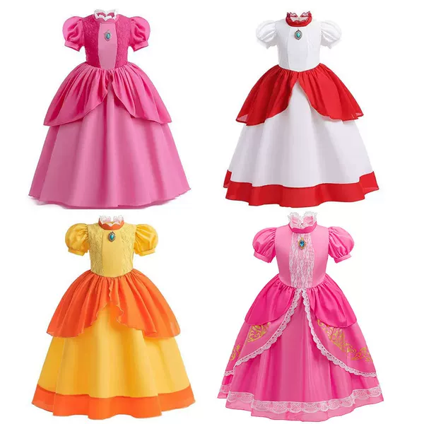 Mario Children's Pink Princess Peach Super Mario Game Costume Pink Princess Dress Rosetta Dress