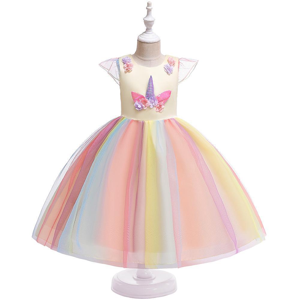 INS ropa para niños Comercio exterior Unicornio para niños vestido de arco iris vestido de princesa Festival Traje vestido de princesa