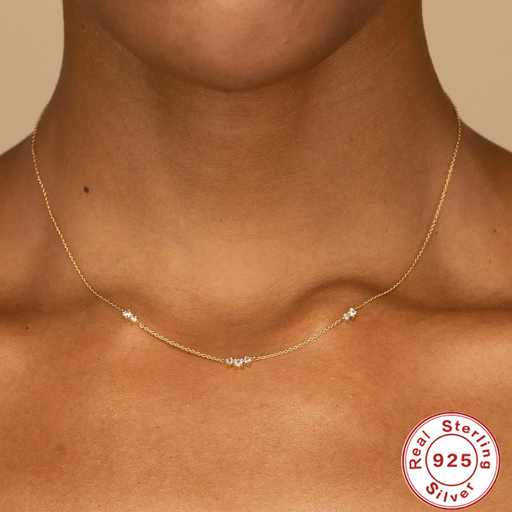 Europeo y americano transfronterizo moda s925 plata esterlina simple triple diamante apilados desgaste diario a juego personalidad todo-fósforo clavícula collar