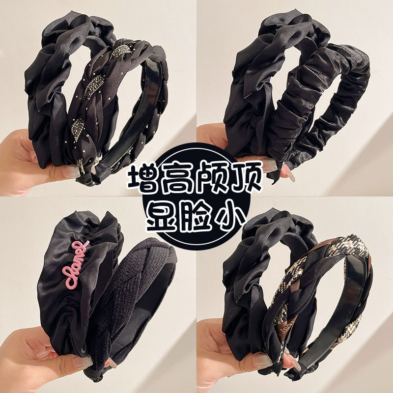 Corea del Sur negro aumento craneal plegado cinturón para el cabello de la mujer intestino grande cara pequeña lavado de la cabeza cinturón para el cabello de la cara accesorios al por mayor