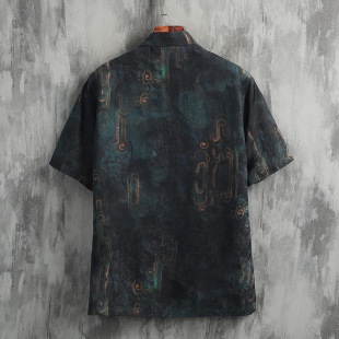 Summer Short-Sleeved Tang Suit Men's Style Stand-Up Collar Tops Men's Chinese Style National Trend Hot Stamping Printed Jackets for Men