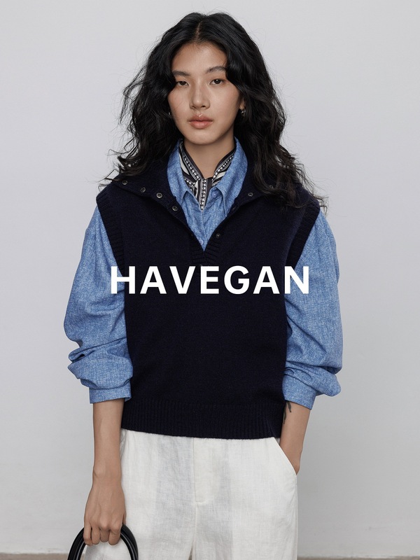 与间HAVEGAN/秋季翻领无袖针织马甲女软糯外穿毛衣背心慵懒上衣|undefined