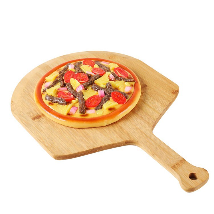 木披萨铲 厨房木质烘焙工具竹子带把柄披萨盘牛排熟食盘