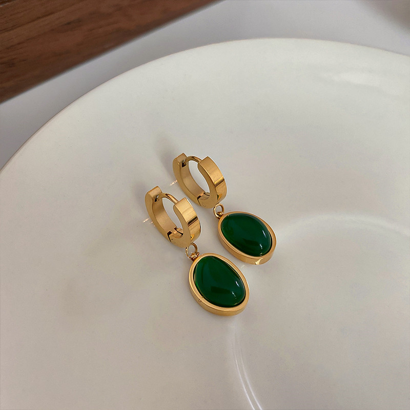 Wenjian 2023 nuevo Oval hebilla de La Oreja de acero de titanio de la vendimia pendientes de Esmeralda elegante nicho simple diseño del oído