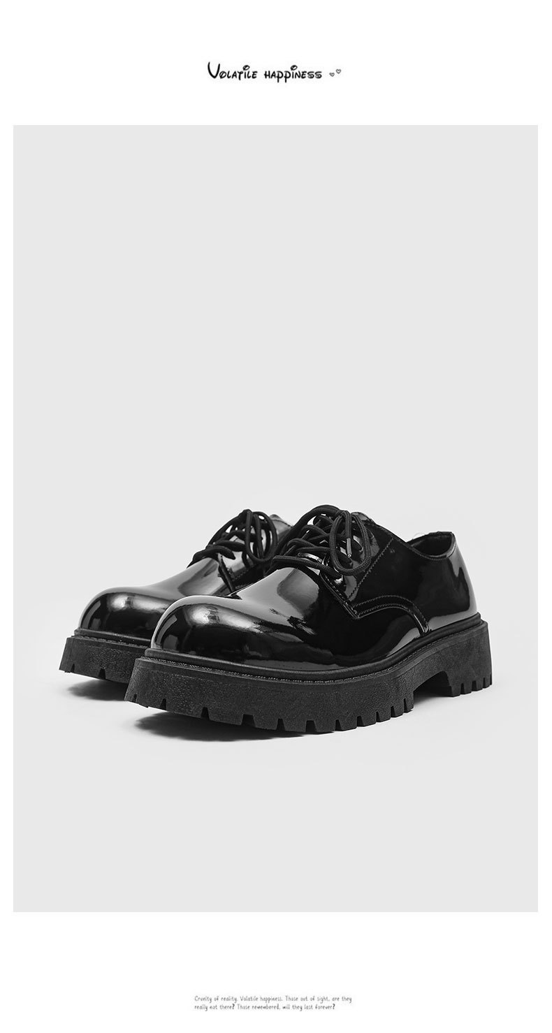 ShoeVault Casual Pelle Autunno Inverno Nuovo Nero Lucido Business Alluce Derby Niche Basso Suola Spessa Altezza Aumentante Uomo_voghion.com