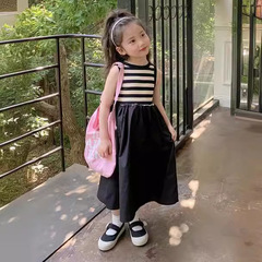 Summer Dress for Girls 2024 New Stylish Trendy Little Girl Princess Dress for Children with Stripes