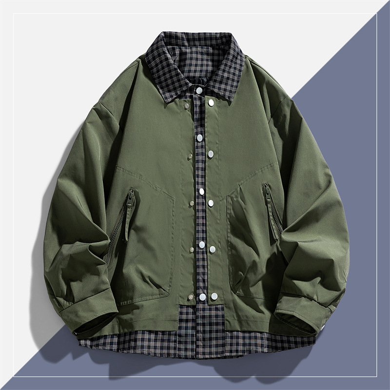 Otoño doble chaqueta de vaquero de primavera y otoño, estudiantes de secundaria jóvenes, chaqueta a cuadros de moda