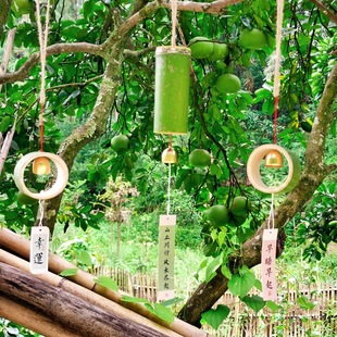 Bausi Chinese-Style Ancient Bamboo Tube Wind Chime Fresh Bamboo Pendant Outdoor Decoration Hanging Material Package Kindergarten