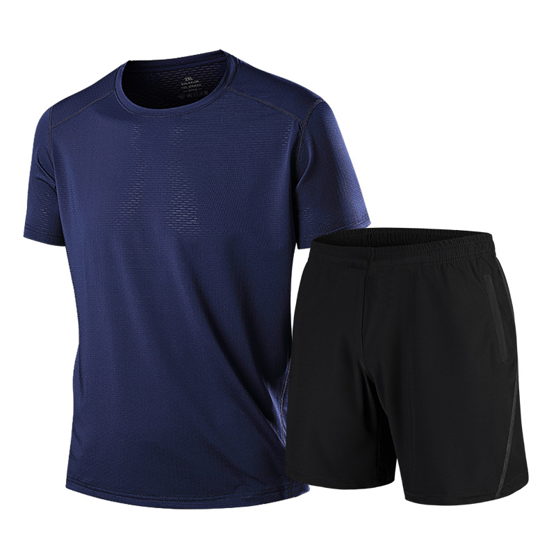 Traje deportivo de seda de hielo de verano de talla extra grande para hombre camiseta fina de manga corta pantalones cortos Casual transpirable hermoso traje de dos piezas transfronterizo
