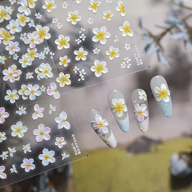 Cross-Border Tomoni Manicure Relief Style Fresh and Gentle Beach Vacation Style Passionate Frangipani Cute Nail Stickers