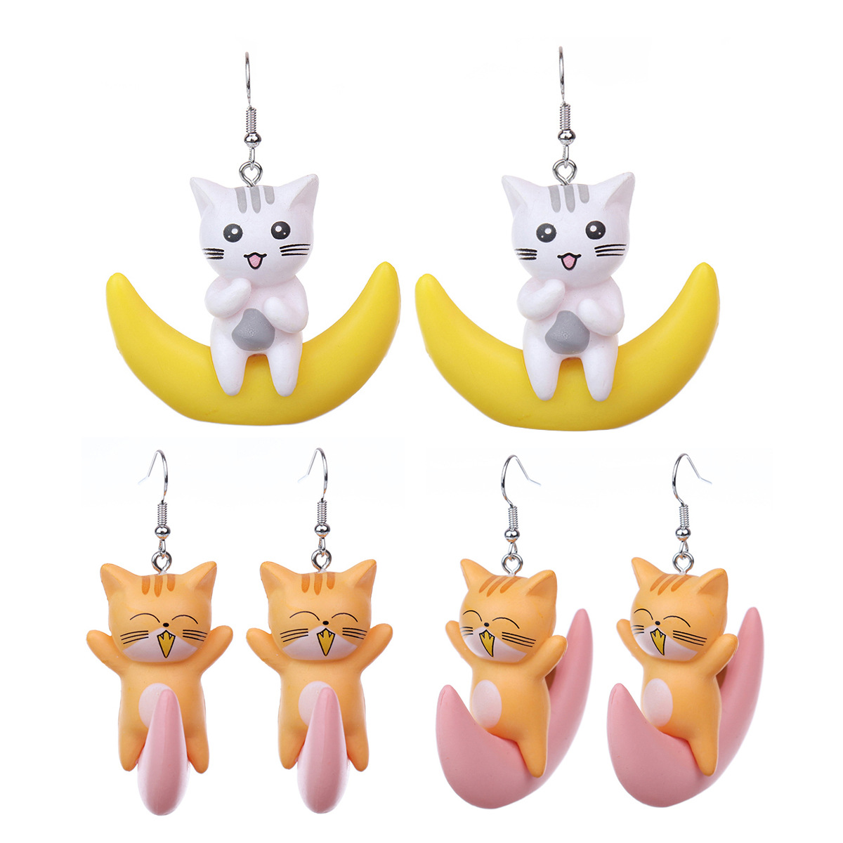 Cartoon Style Cute Moon Cat Pvc Drop Earrings display picture 1