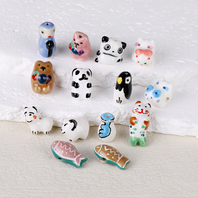 手描き陶器ビーズ漫画風子犬パンダペンギン動物ビーズ散りばめビーズDIYアクセサリーブレスレットアクセサリー|undefined