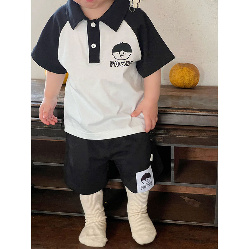 Ensemble deux pièces de vêtements d'été en pur coton pour garçons, polo à manches courtes et short, vêtements de sport pour enfants_voghion.com