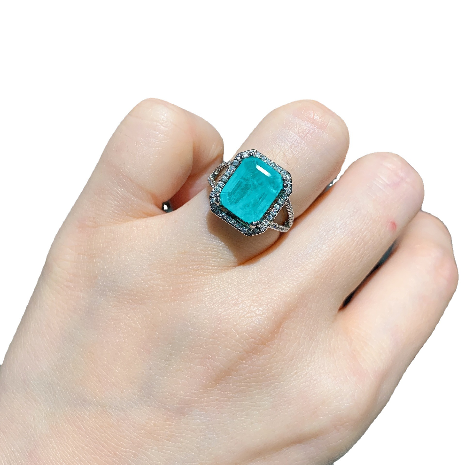 Zhuang sheng joyería estilo europeo y americano simulación paraiba anillo pendientes collar 9*11 colgante 12*16