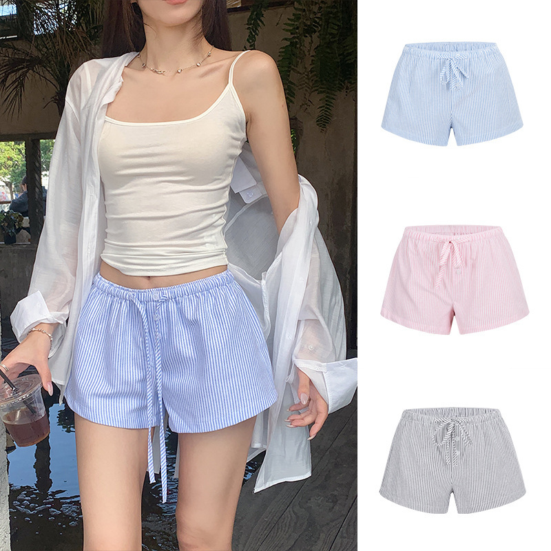 Magic Queen Striped Button Drawstring Low-Waist Shorts for Women, Loose Beach Summer Versatile Casual Home Shorts Magic Queen Striped Button Drawstring Low-Waist Shorts for Women, Loose Beach Summer Versatile Casual Home Shorts