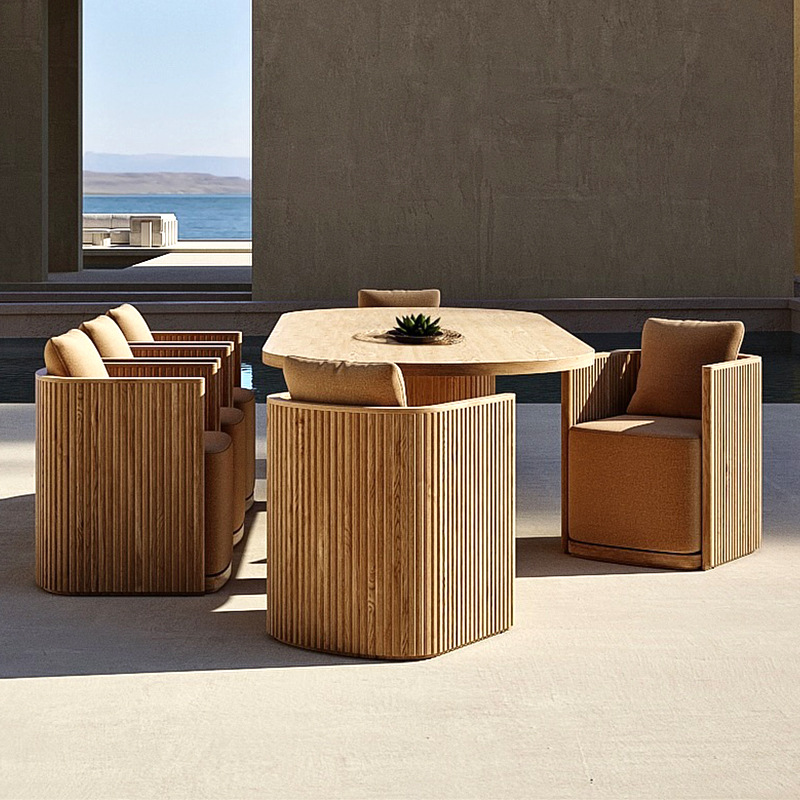 Mesa y silla de teca al aire libre de alta gama patio jardín balcón impermeable solar hotel terraza terraza ocio mesa de madera maciza