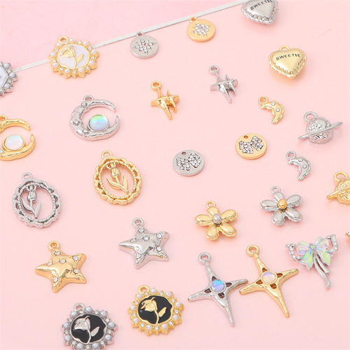Retro planet love five-pointed star electroplating pendant DIY alloy accessories handmade earrings bracelet jewelry materials