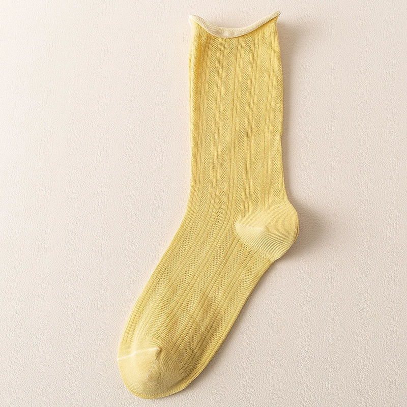 Summer thin breathable black cotton knee socks, mid-length