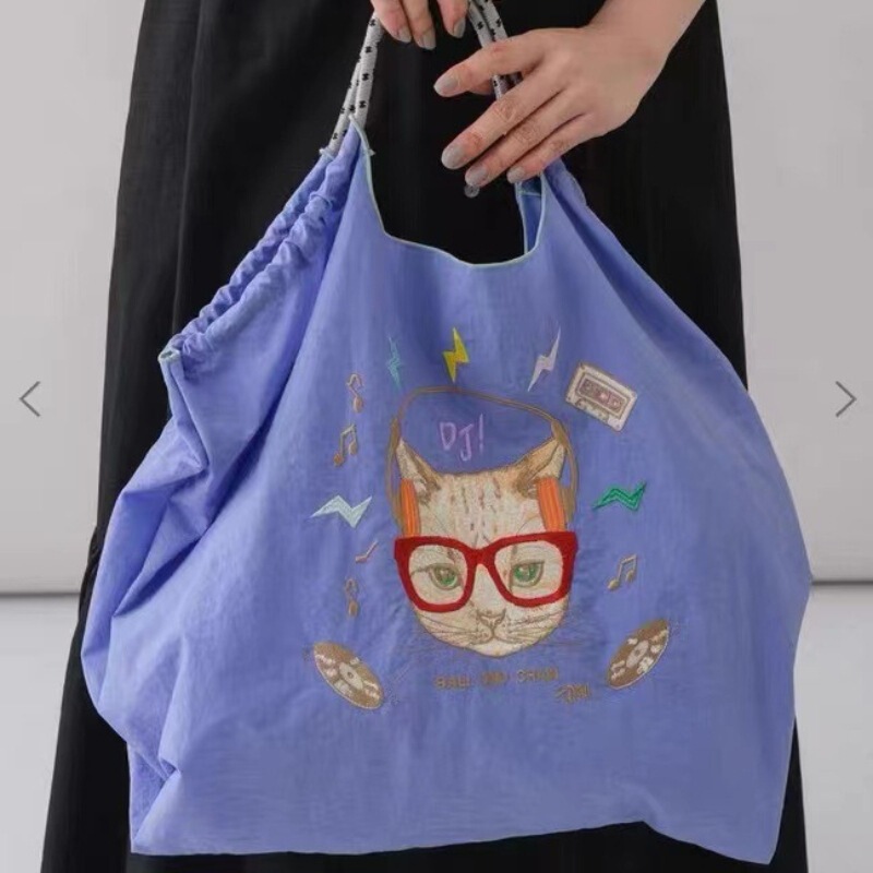 日本製自家製ボールチェーン環境に優しいショッピングバッグナイロン布刺繍フラワーポータブルキャンバスバッグナイロンショッピングバッグ|undefined