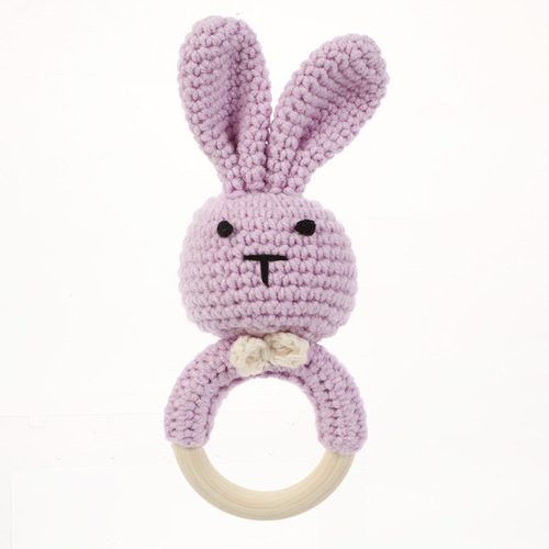 Cotton thread wooden rabbit rattle DIY crafts woven ornaments to soothe baby teething toys accessories chewing fun