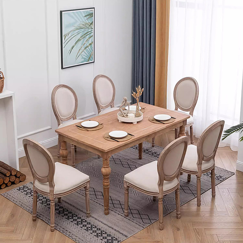 Silla de comedor de estilo crema de Amazon transfronteriza, cómoda silla de comedor con respaldo de algodón y lino, silla de comedor para el hogar, silla de madera maciza nórdica