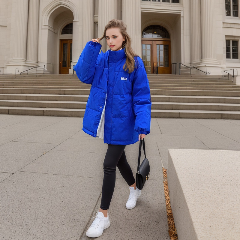 Women's cotton-padded jacket short front and back stand collar plus cashmere lamb wool warm coat._voghion.com