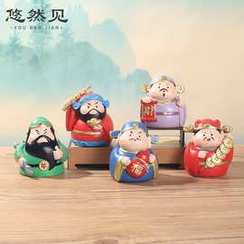 五路财神爷创意礼物乔迁礼品桌面关公文创树脂汽车装饰品中式摆件