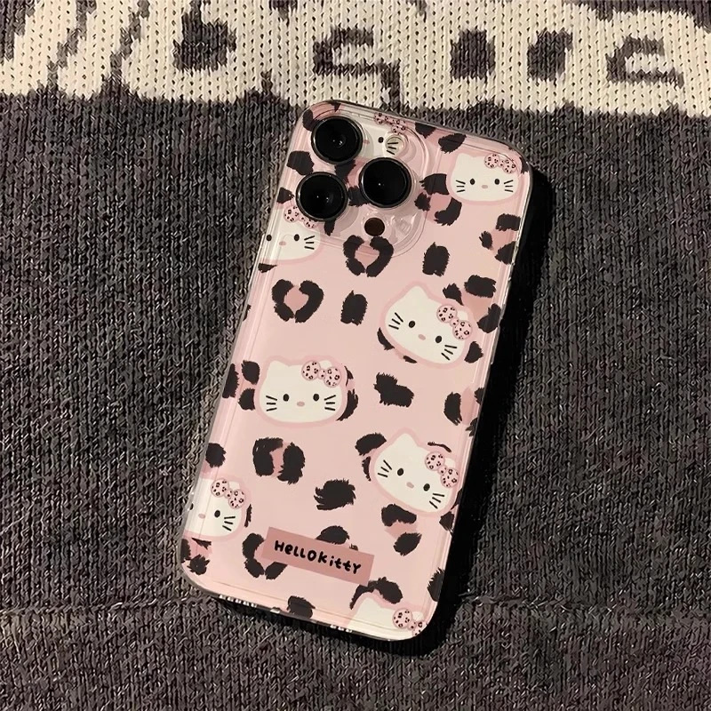 Leopard Print Pink Kitty Cat Suitable for Samsung S25 Mobile Phone Case A73S23A16 Space Case M55M33 Transparent A50 Soft