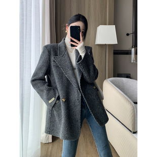 Easiest for Match Gray Suit Double-Sided Woolen Outwear for Women 2024 Autumn, Winter, Spring and Summer Classy Elegant Mid-Length Woolen Outwear
